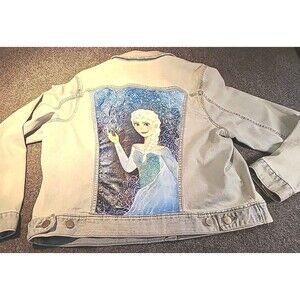 OOAK  Unique Womans Handpainted A.N.A. Jean Jacket XL Denim Frozen Disney Elsa
